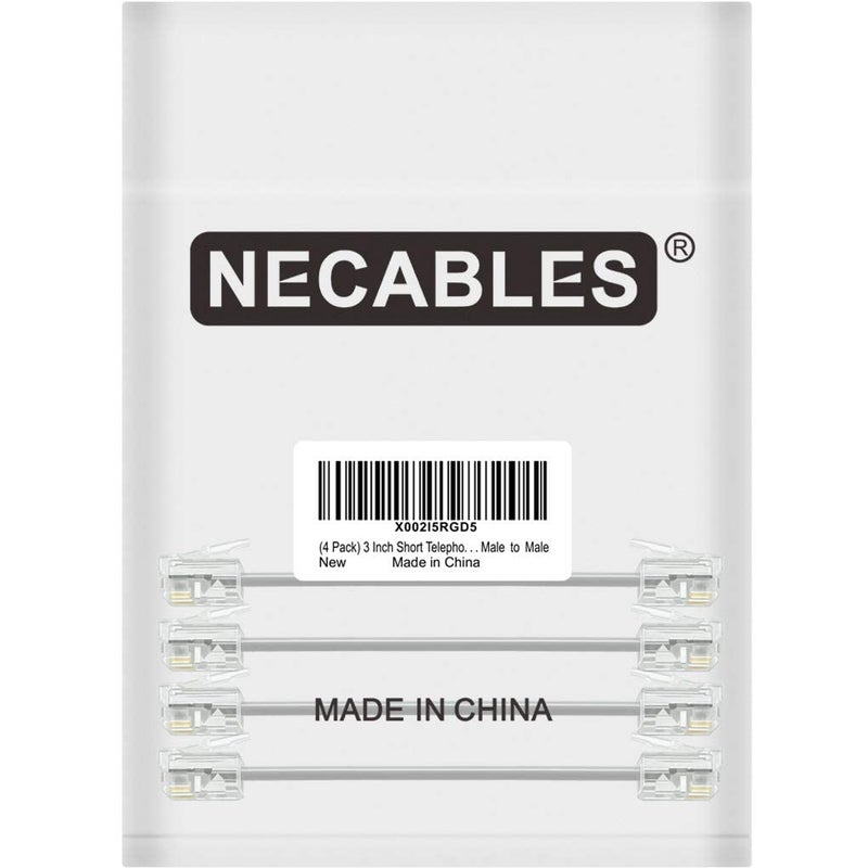 NECABLES 4Pack 3 Inch Short Telephone Cord Phone Cable Wall Phone Cord for Landline RJ11 6P4C Male to Male - Image 5